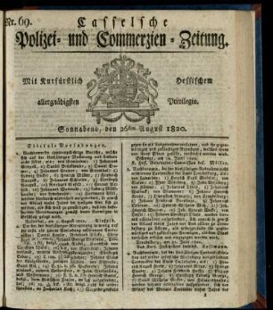 Nr. 69, Sonnabend, den 26sten August 1820