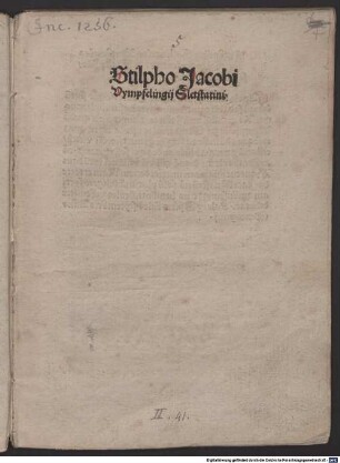 Stylpho : mit Widmungsbrief an Berthold Kyrsmann, Speyer 1.9.1494, von Eucharius Gallinarius