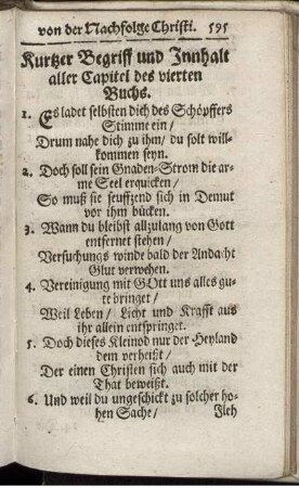Kurtzer Begriff und Innhalt aller Capitel des vierten Buchs.