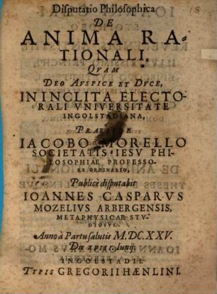 Disputatio Philosophica De Anima Rationali