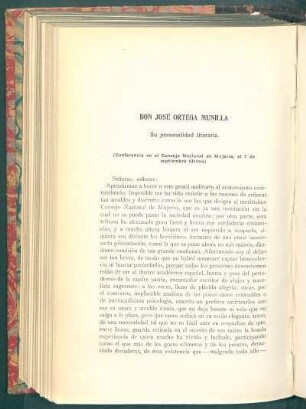 Don José Ortega Munilla - Su personalidad literaria : (Conferencia en el Consejo Nacional de Mujeres, el 7 de septiembre último)