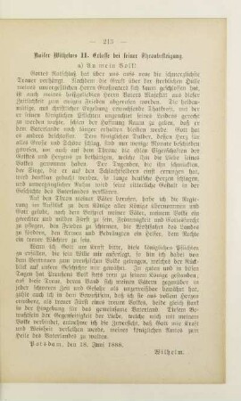 Kaiser Wilhelms II. Erlasse bei seiner Thronbesteigung