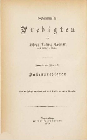 Gesammelte Predigten, 2. Fastenpredigten ; 1
