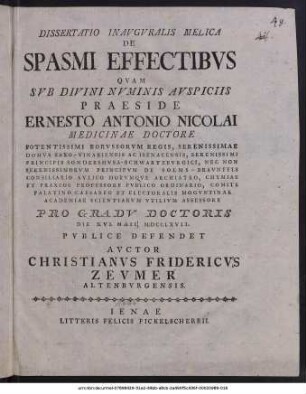Dissertatio Inauguralis Medica De Spasmi Effectibus