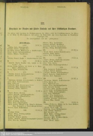 Abteilung III. Häuserbuch : Abteilung III. Verzeichnis der Straßen und Häuser Limbachs und ihrer selbständigen Bewohner