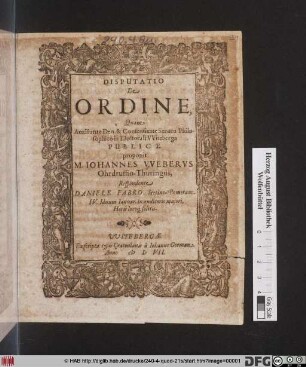 Disputatio De Ordine
