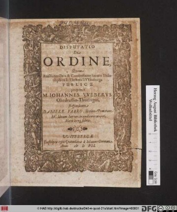 Disputatio De Ordine