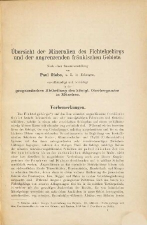 Übersicht der Mineralien des Fichtelgebirgs und der angrenzenden fränkischen Gebiete