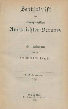 17.1899: Zeitschrift des Rheinpreußischen Amtsrichter-Vereins