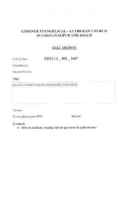 RANCHI COMMITTEE ON PROPERTIES VOUCHERS