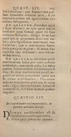 Quaestio LIV. De impedimento consanguinitatis, in quatuor articulos divisa.