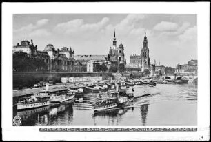 Dresden, Elbansicht mit Brühlscher Terrasse und Dampferanlegestelle