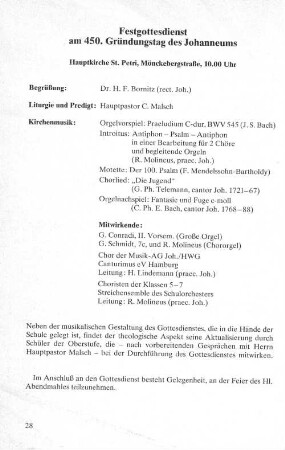 Festgottesdienst am 450. Gründungstag des Johanneums