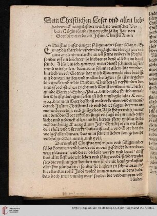 Dem Christlichen Leser vnd allen liebhaberen Evangelischer warheit [...]