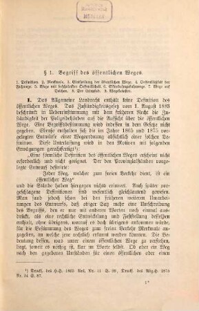 Das Wegerecht und die Wegeverwaltung in Preußen : Nebst Entwurf e. Wegeordnung, 1