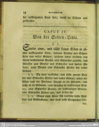 Caput IV. Von der Seiten-Linie