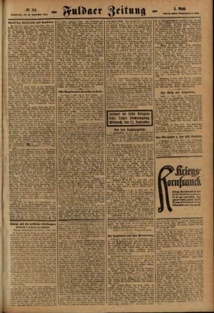Zweite Ausgabe vom Donnerstag, den 16. September 1915.