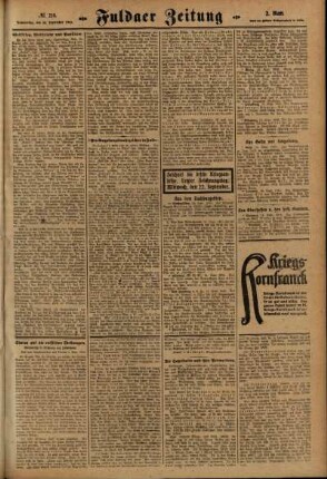 Zweite Ausgabe vom Donnerstag, den 16. September 1915.