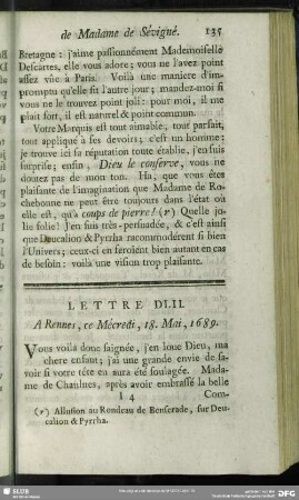 Lettre DLII. A Rennes, ce Mécredi, 18. Mai, 1689