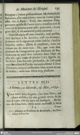 Lettre DLII. A Rennes, ce Mécredi, 18. Mai, 1689