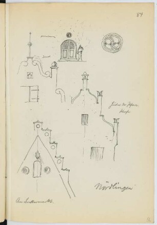 Giebel, Nördlingen: Ansichten, Details (aus: Skizzen- und Fotoalbum 24)