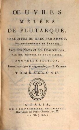 Oeuvres mêlées de Plutarque, 2