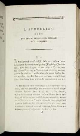 I. Afdeeling. Over het Levend Menschelijk Lichaam in 't algemeen