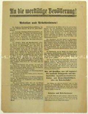 Flugblatt der KPD gegen die Politik der Reichsregierung und gegen das Verbot der Tageszeitung "Die Rote Fahne"