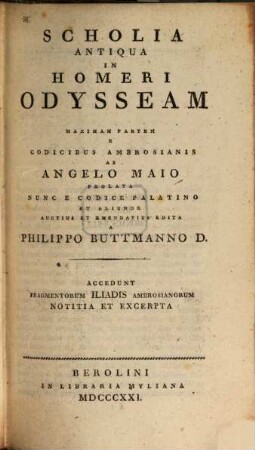 Scholia Antiqua In Homeri Odysseam