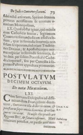 Postulatum Decimum Octavum. De nota Miraculorm