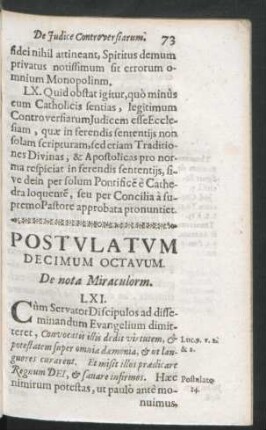Postulatum Decimum Octavum. De nota Miraculorm