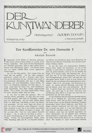 2: Der Kunstsammler Dr. von Pannwitz †