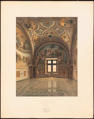 Camera della Segnatura, Vatikan, Rom: Innenansicht der Raffaelstanzen im Vatikanspalast mit der Ausmalung der Wände und Decken