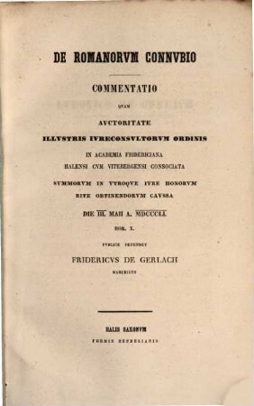 De Romanorum connubio : Commentatio (inaug.)