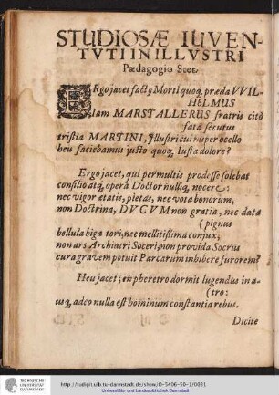 STUDIOSAE IUVENTVTI IN ILLVSTRI Paedagogio Stet.