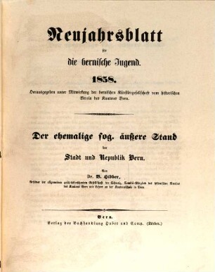 Neujahrsblätter für die bernische Jugend. 1858