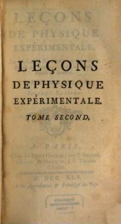 Leçons de physique expérimentale, 2