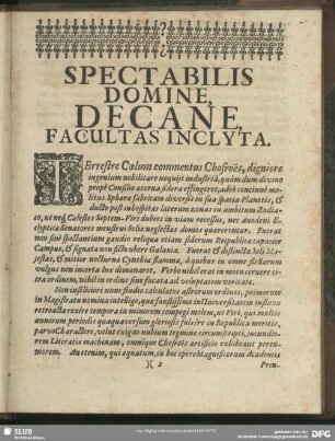 Spectabilis Domine, Decane, Facultas Inclyta