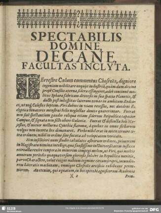 Spectabilis Domine, Decane, Facultas Inclyta