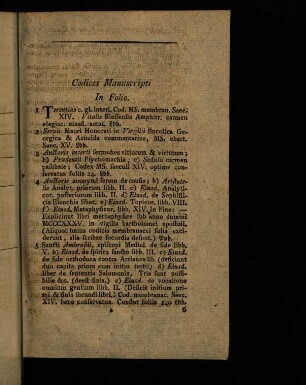 I-IV, Codices Manuscripti