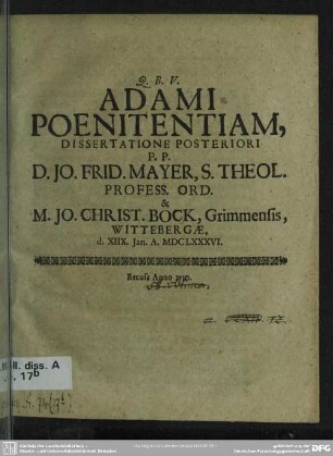 Adami Poenitentiam, Dissertatione Posteriori