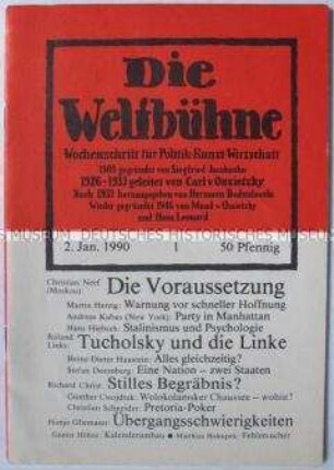 Kulturpolitische Wochenzeitschrift "Die Weltbühne" zur Diskussion um die politische Zukunft der DDR