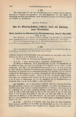 Fünfter Abschnitt. Von der Wiederherstellung zerstörter, sowie von Anlegung neuer Grundbücher.