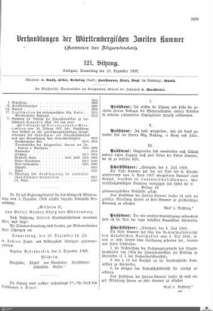 121. Sitzung, Stuttgart, 10.12.1908