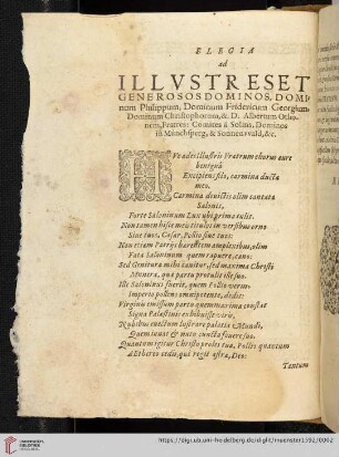 Elegia ad illvstreset generosos dominos, dominum Philippum, dominum Fridericum Georgium [...]