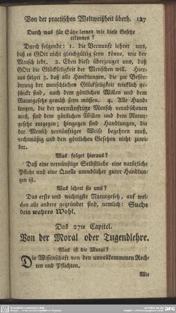 Das 27te Capitel. Von der Moral oder Tugendlehre