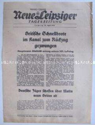 Extrablatt der "Neuen Leipziger Tageszeitung" zu deutsch-britischen Seegefechten im Kanal und deutsch-britischen Luftkämpfen über Malta