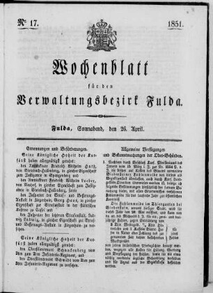 Nr. 17, Ausgabe vom 26. April 1851