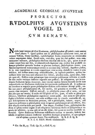 ACADEMIAE GEORGIAE AVGVSTAE PRORECTOR RVDOLPHVS AVGVSTINVS VOGEL D. C V M SENAT V.