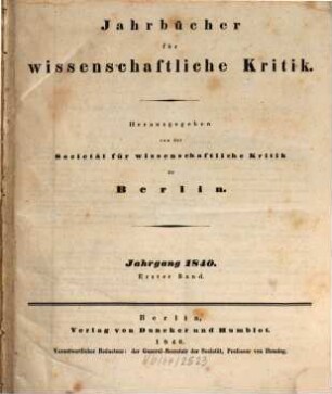 Jahrbücher für wissenschaftliche Kritik. 1840,1